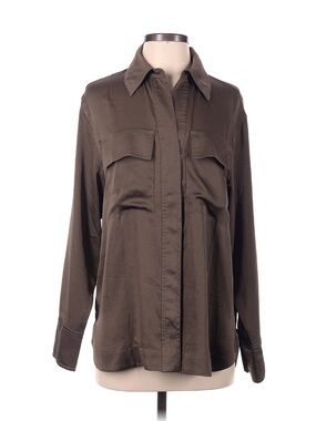 MNG Mango Utility-Style Button Front Shirt Jacket in Olive Brown